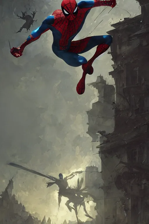 Image similar to , legendary spiderman, heroic fighter, decorative ornaments, battle armor, by carl spitzweg, ismail inceoglu, vdragan bibin, hans thoma, greg rutkowski, alexandros pyromallis, perfect face, sharply focused, sharply detailed, centered, realistic shading