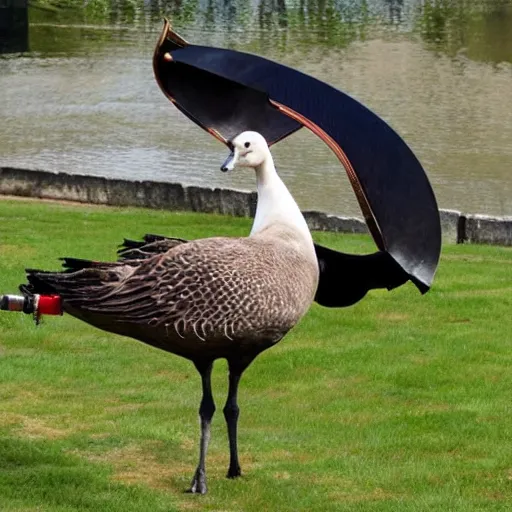 Image similar to photo of a hybrid between a samurai and a goose