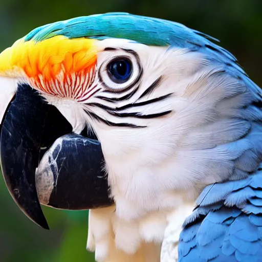Prompt: close up of a side view face of a harpy eagle macaw