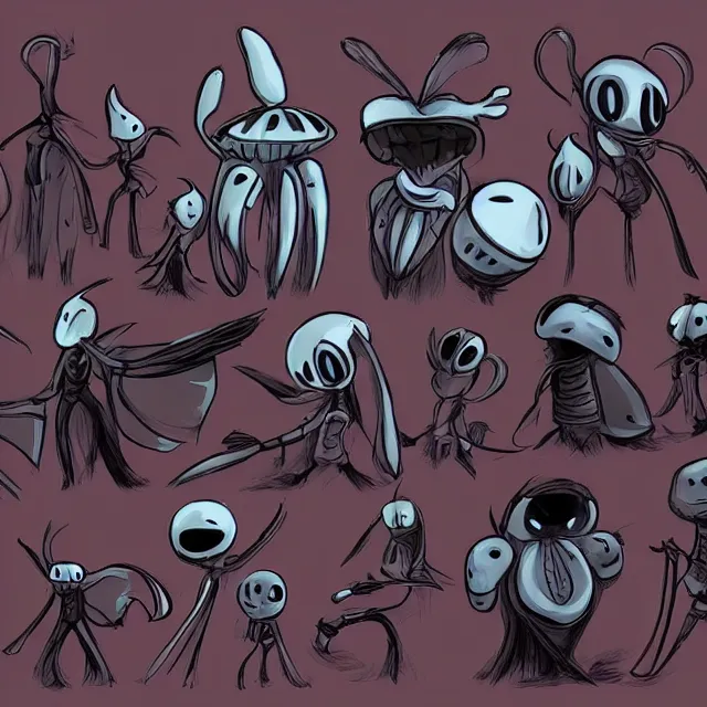 Image similar to hollow knight character design by ari gibson