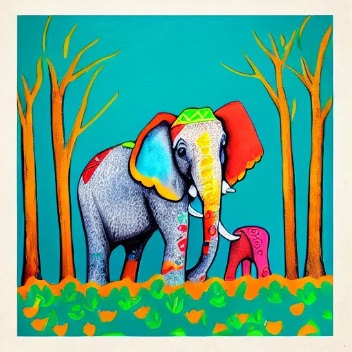 Image similar to colorful elephant in an outstretched forest