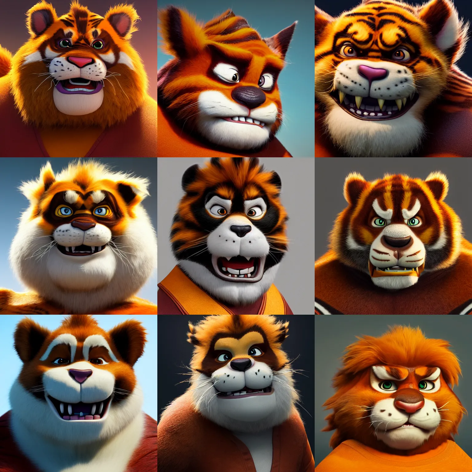 Prompt: hyper realistic character portrait of snarf from thundercats, ultra realistic, hyper realism, 3 d character model, substance painter, painted texture maps, tony the tiger, smooth, concept art, octane render, 8 k, in the style of kung fu panda