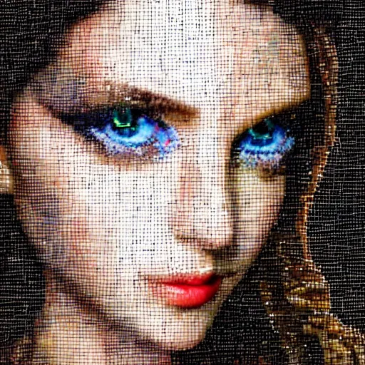 Image similar to portrait mosaic of a beautiful cute girl with robot ears and eyes, 4k, intricate details