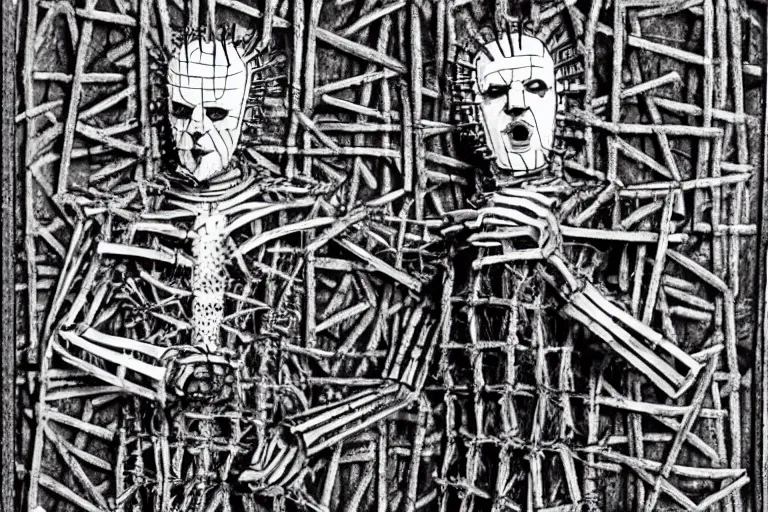 Prompt: hellraiser movie, pinhead figure, 8 k, b & w, redmer hoekstra pen style,