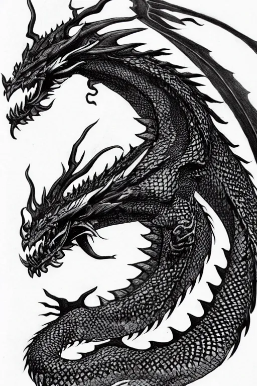 Image similar to dragon, black ink on paper, trending on artstation, beautiful, intricate, detailed