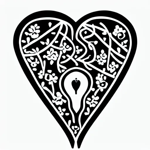 Prompt: clean black and white print, logo of an heart with a stylized human body form inside