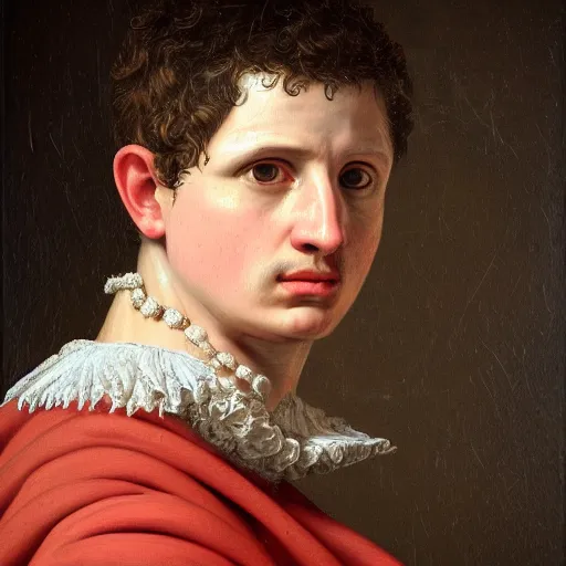 Image similar to A 17th century Baroque Painting of Augustus, portrait of Augustus, grainy, realistic, very realistic, hyperrealistic, highly detailed, very detailed, extremely detailed, very neat, very epic, very cool, detailed, trending on artstation