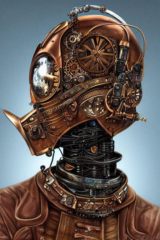 Image similar to steampunk helmet fantasy art mask robot ninja stylized digital illustration sharp focus, elegant intricate digital painting artstation concept art global illumination ray tracing advanced technology chaykin howard and campionpascale and cooke darwyn and davis jack