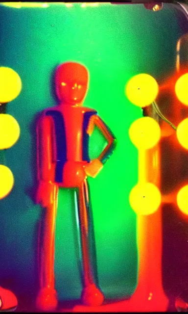 Image similar to colorful chromatic abberation, 9 0 s toy commercial, photo from the 7 0 s, horror lighting, neon lighting, polaroid photo,