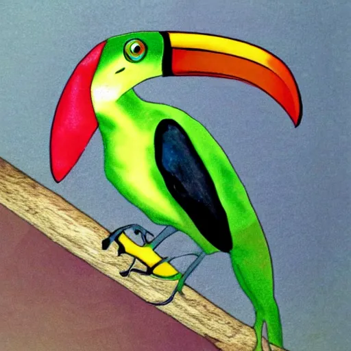 Image similar to a toucan and frog hybrid