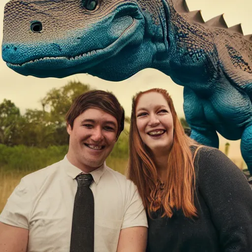 Image similar to polaroid of a happy dinosaur couple as the asteroid hits cinematic 3 5 mm 8 k hdr