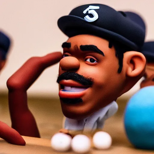 Image similar to a cinematic film still of a claymation stop motion film starring chance the rapper as a college student, shallow depth of field, 8 0 mm, f 1. 8