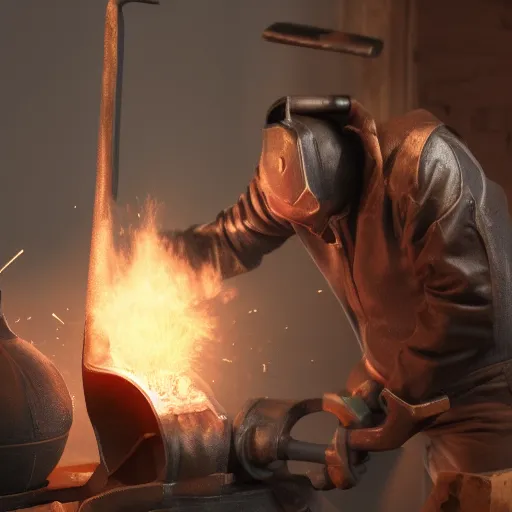 Image similar to Blacksmith creates new element with hammer, arnold render, ultrarealistic, bloom, mythic