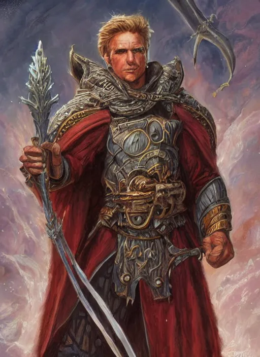 Image similar to a portrait painting of a male wizard, ultra detailed fantasy, dndbeyond, dnd character portrait, full body, pathfinder, pinterest, art by ralph horsley, karol bak, ed binkley