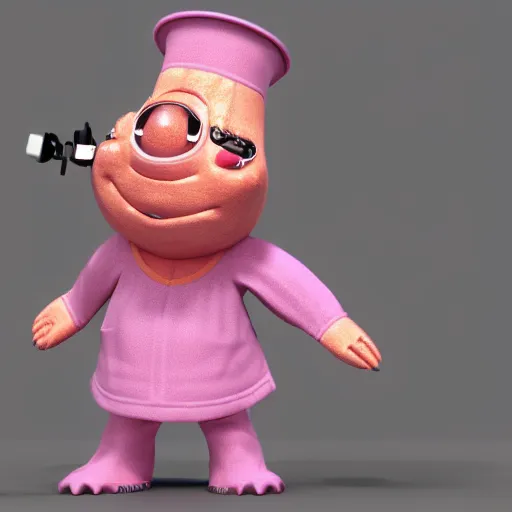 Prompt: 3D render of Patrick Star dressed as a nurse,