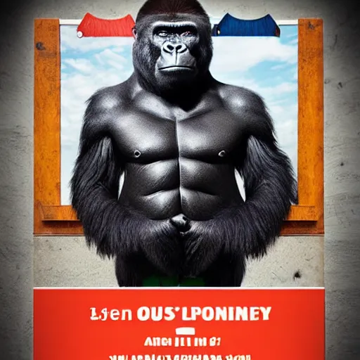 Image similar to a gorilla dressed as a businessman, advertisement