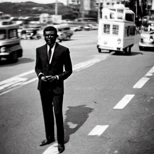 Image similar to vintage photo of a black man wearing a black suit in rio de janeiro