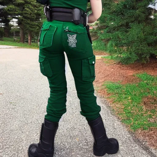 Image similar to green haired anime girl red flannel border police