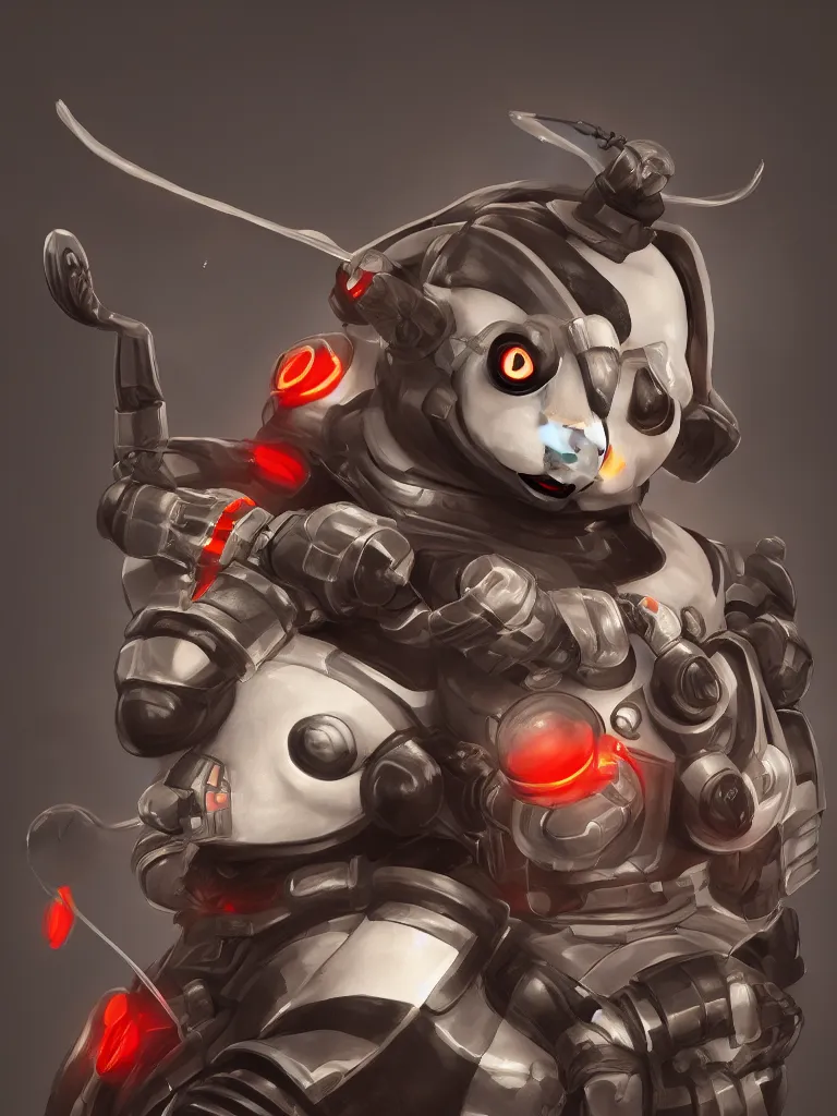 Prompt: “A portrait of a panda robot dressed as a samurai, anime, trending on artstation, octane render, cgsociety, 4K, 8K”