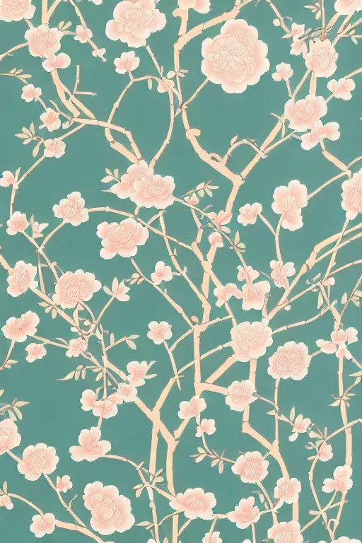 Prompt: Chinoiserie floral wallpaper by James Jean, victo ngai, tom whalen