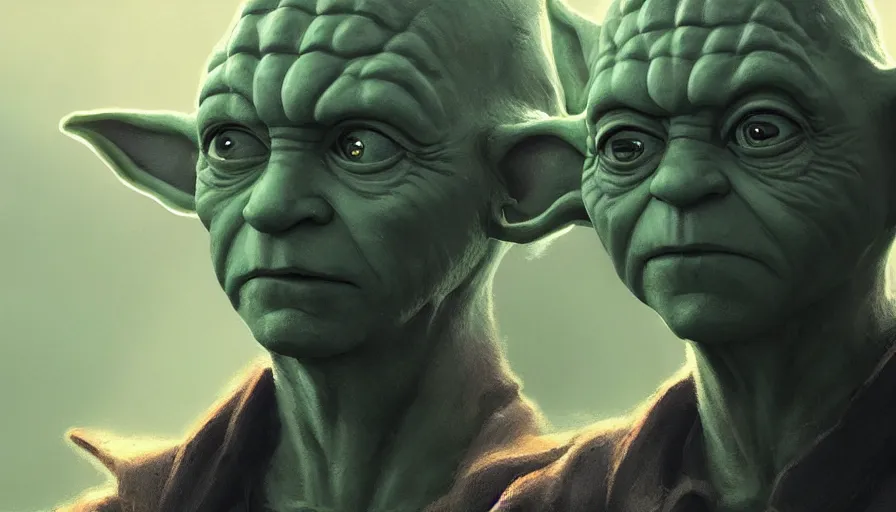 Image similar to Keanu Reeves as Yoda, close-up shot, details, sharp focus, illustration, by Jordan Grimmer and greg rutkowski, Trending artstation, pixiv, digital Art