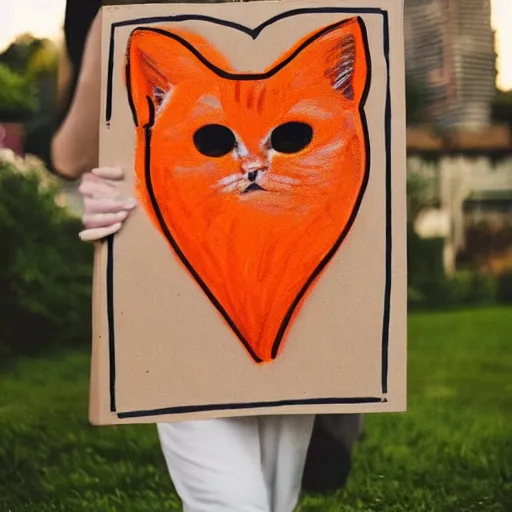 Image similar to cute orange tabby cat holding a sign that reads