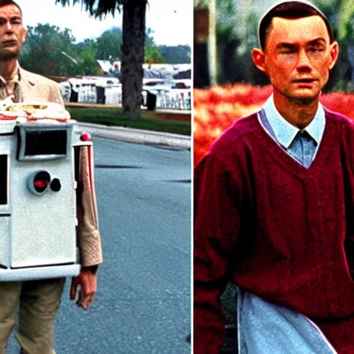 Image similar to forrest gump as half man half robot