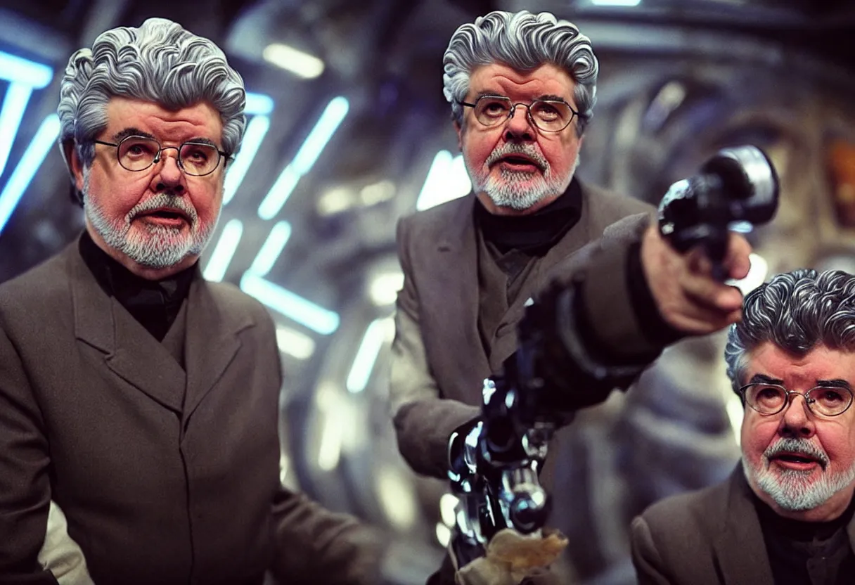 George Lucas stars in his new space opera movie Swiss, Stable Diffusion