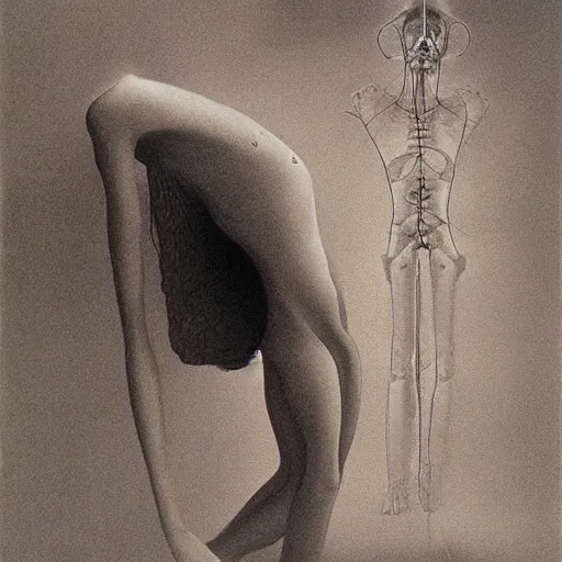 Image similar to an x ray of a deflated woman by zdzisław beksinski