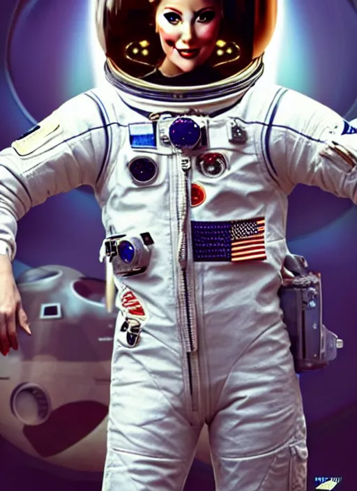 Prompt: Bar Rafaeli as an astronaut, wearing illuminated helmet, sci-fi movie art