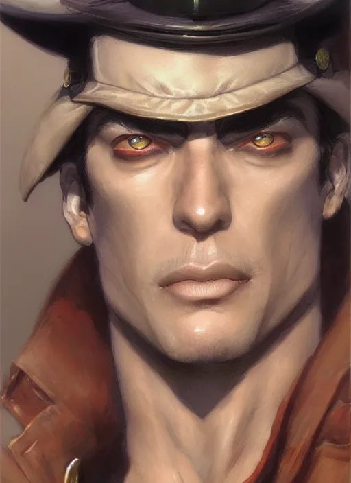 Image similar to Jotaro Kujo, closeup character portrait art by Donato Giancola, Craig Mullins, digital art, trending on artstation