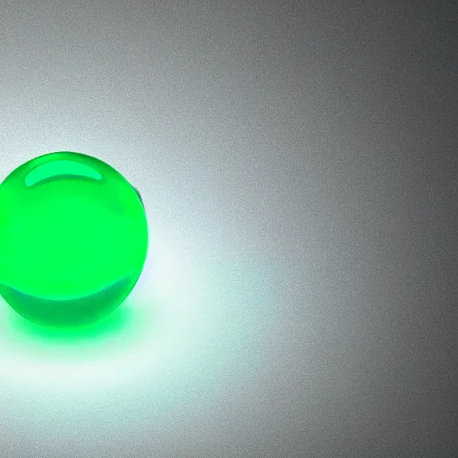 Prompt: high quality cycles render of a glowing green polygonal emerald crystal ball in the dark