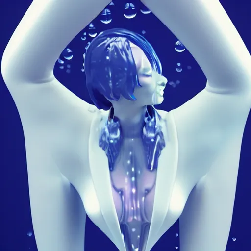 Prompt: flume and former cover art future bass girl unwrapped statue 3D render Houdini redshift model water droplets futuristic material simple background, gloomy cyber body Jonathan Zawada, Thisset style