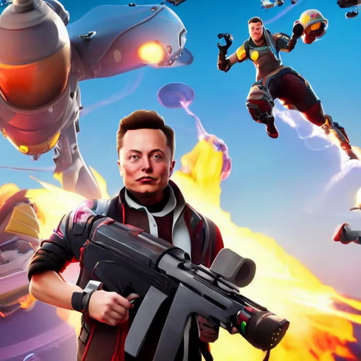 Image similar to Elon musk as a Fortnite character, cinematic, detailed