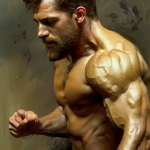 Image similar to Poor shepherd, 30 years old, playful, male, muscular, detailed face, thighs!!!! gorgeous, amazing, muscular, intricate, highly detailed, painting by Gaston Bussiere, Craig Mullins