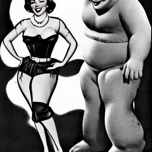 Image similar to shrek as a pinup girl, 1960 commercial