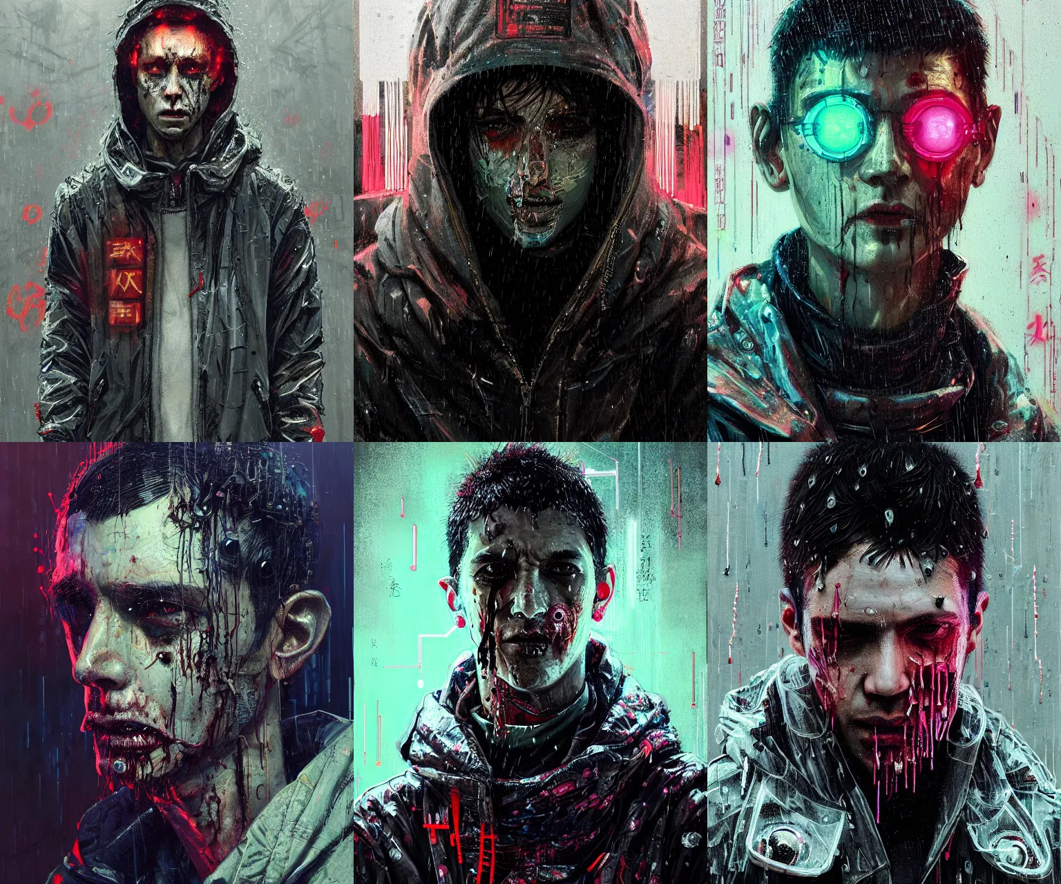 Image similar to detailed portrait, corrupt, virus, zombie, rain, cyberpunk futuristic neon, reflective puffy coat, decorated with traditional japanese ornaments by ismail inceoglu dragan bibin hans thoma greg rutkowski alexandros pyromallis nekro rene maritte illustrated, perfect face, fine details, realistic shaded, fine - face, pretty face