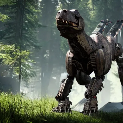 Image similar to t-rex robot, cryengine, unreal engine, 8k, hyperrealistic, as coherent as Dall-E 2