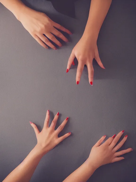 Prompt: an instagram photo of exactly one detailed woman's hand palm up lying on the table, instagram photo, studio photo