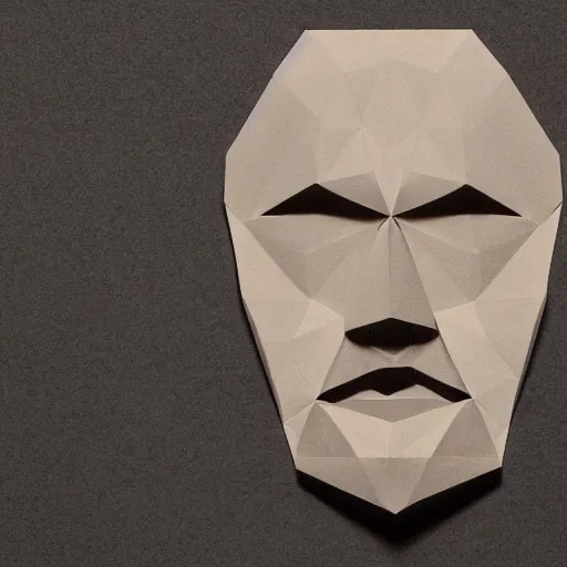 Image similar to a face made from layered paper, 2D, flat minimalistic, ambient light