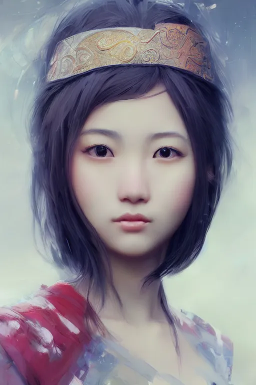 Image similar to portrait of a beautiful asian girl, anime looking type, 3 d render, hyper realistic detailed portrait, ruan jia, wlop, sha xi, fantasy, hyper detailed, octane render, concept art, ornaments, artstation, marie - gabrielle capet style