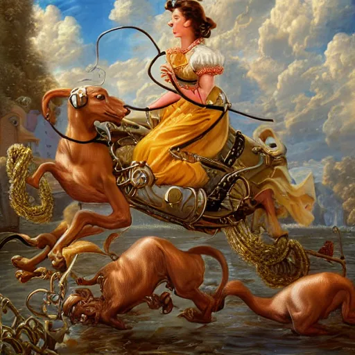 Image similar to Bolting, Realistic, Regal, Refined, Detailed Digital Art, Michael Cheval, Walt Disney (1937), François Boucher, Oil Painting, Steampunk, Highly Detailed, Cinematic Lighting, Unreal Engine, 8k