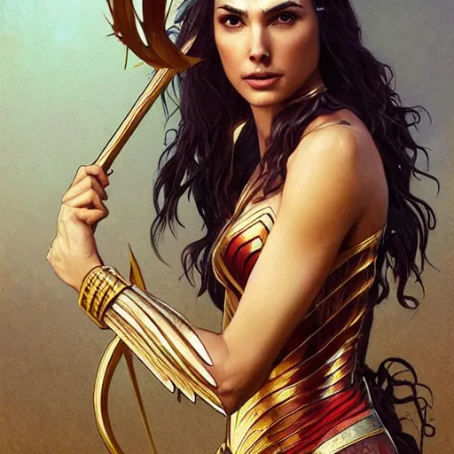 Prompt: gal gadot as totem aztek tribal , intricate, elegant, sharp focus, illustration, highly detailed, digital painting, concept art, matte, art by WLOP and Artgerm and Greg Rutkowski and Alphonse Mucha, masterpiece