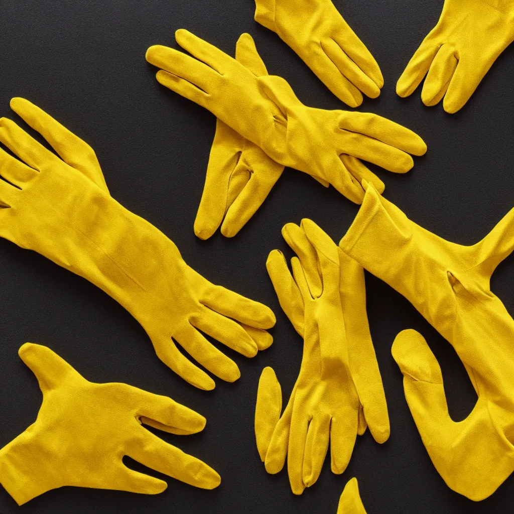 Image similar to close - up view of gloves on yellow background, 8 k, high detail, photorealistic, proper shading