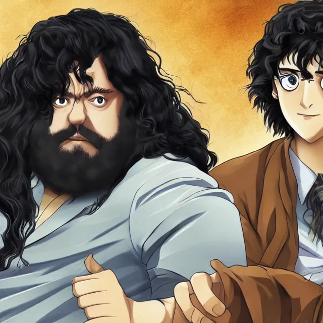 Image similar to hagrid ( harry potter ) as seen in initial d anime, anime, artstation, style of shuichi shigeno