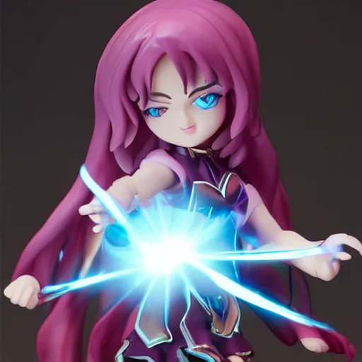 Image similar to cute pvc figure of a cute sorcerer girl casting a powerful spell, lens flare