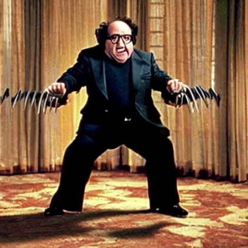 Image similar to danny devito frank reynolds's wolverine action pose