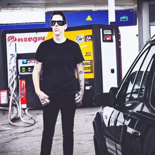 Prompt: Tobias Forge works at a gasstation, 8k photography