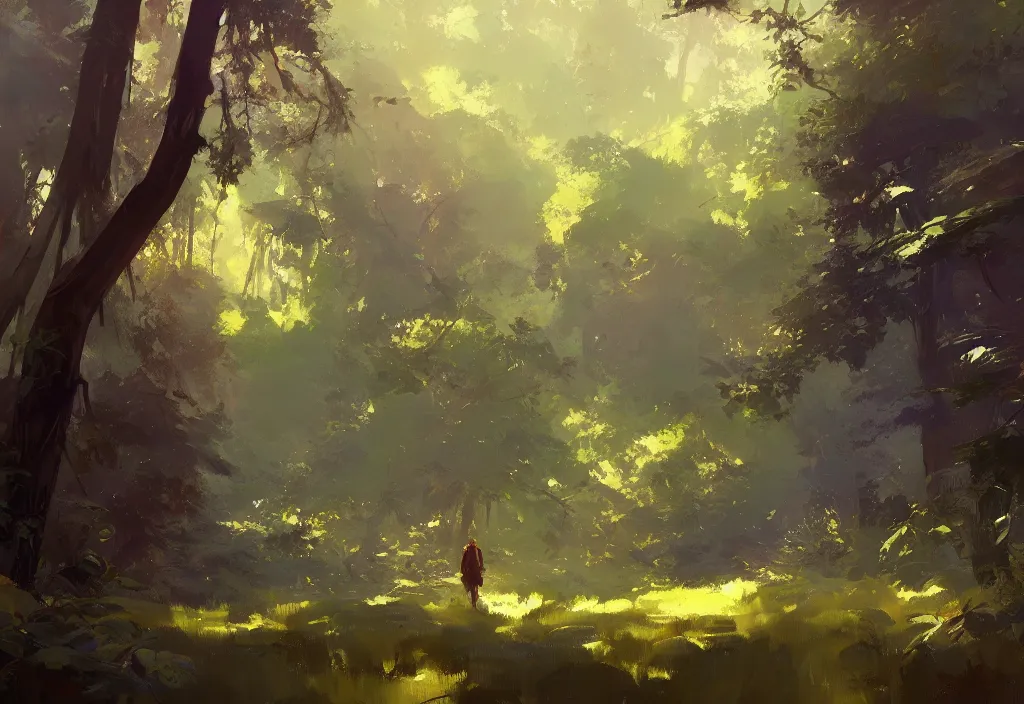 Image similar to greg manchess painting of a forest landscape, painting, trending on artstation, by ismail inceoglu and craig mullins