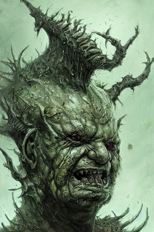 Prompt: closeup portrait shot of joe pesci as nurgle, the lord of pestilence, the plaguefather, great corrupter, decay, highly detailed, digital painting, artstation, concept art, soft focus, depth of field, artgerm, tomasz alen kopera, peter mohrbacher, donato giancola, wlop, boris vallejo